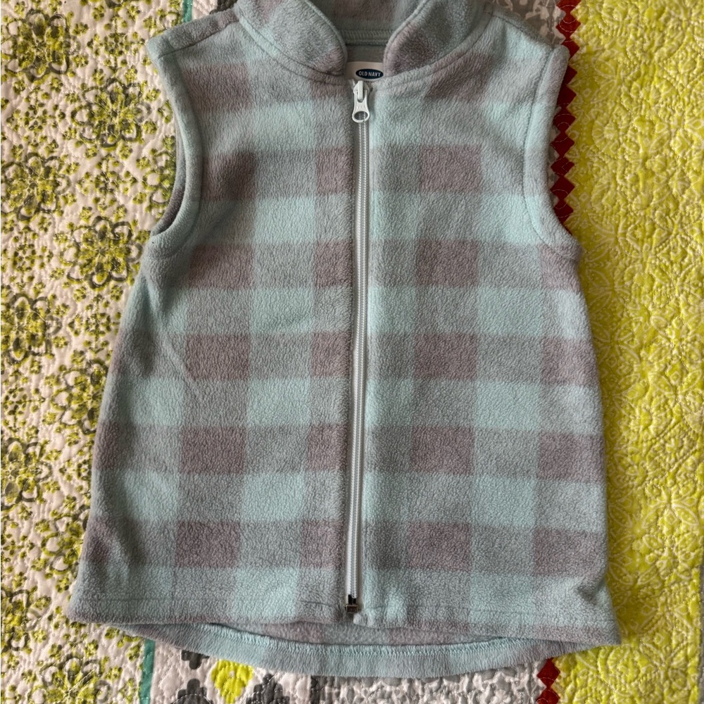 Old Navy Gray & Red Checked Dress with Blue & Gray Checked Fleece Vest - Picture 4 of 5